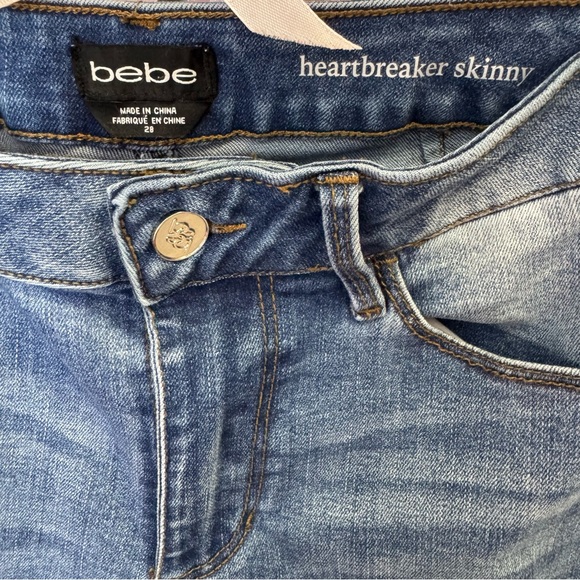 Bebe jeans heartbreaker skinny stretchy rhinestone bling on back pockets blue - Picture 3 of 13